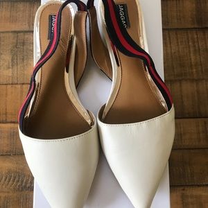 Leather Pointed Toe Slingback  Flats